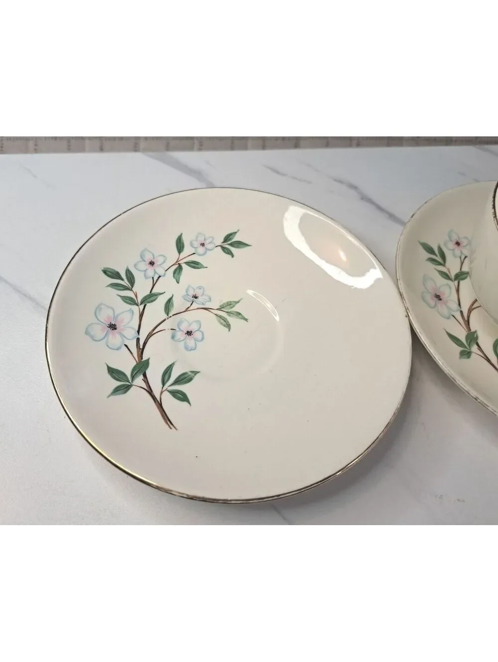Vintage Set of 2 Homer Laughlin Rhythm Dogwood Gold Trimmed Cups and Saucers
